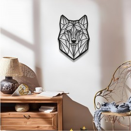 Geometrik Kurt Duvar Sanatı, Siyah Metal Tel Duvar Panosu, Oturma Odası veya Ofis İçin Modern Hayvan Dekoru, Minimalist Kurt Heykeli, Eşsiz Hediye